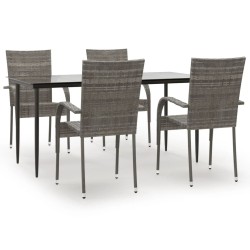 Ensemble à manger de jardin 5 pcs Gris Résine tressée 569847569847