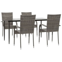 Ensemble à manger de jardin 5 pcs Gris Résine tressée 569847569847