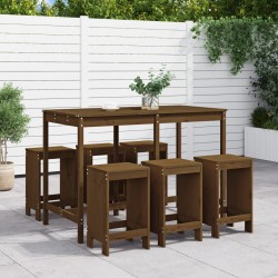 Ensemble de bar de jardin 7 pcs marron miel bois de pin massif 569853569853