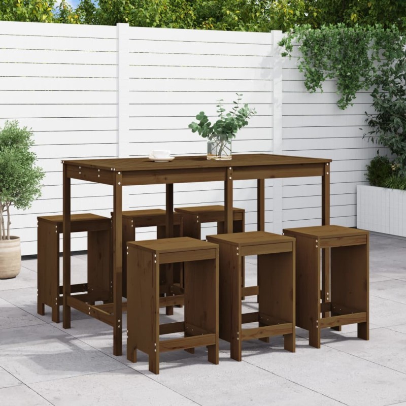 Ensemble de bar de jardin 7 pcs marron miel bois de pin massif 569853569853
