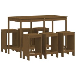 Ensemble de bar de jardin 7 pcs marron miel bois de pin massif 569853569853