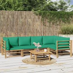 Salon de jardin 6 pcs avec coussins vert bambou 569857569857