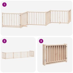 Barrière pour chien avec porte pliable 6 panneaux bois peuplier 569860569860