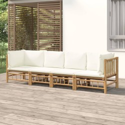 Salon de jardin 4 pcs avec coussins blanc crème bambou 569861569861