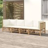 Salon de jardin 4 pcs avec coussins blanc crème bambou 569861569861