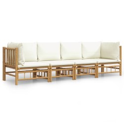 Salon de jardin 4 pcs avec coussins blanc crème bambou 569861569861