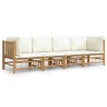 Salon de jardin 4 pcs avec coussins blanc crème bambou 569861569861