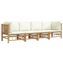 Salon de jardin 4 pcs avec coussins blanc crème bambou 569861569861