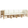 Salon de jardin 4 pcs avec coussins blanc crème bambou 569861569861