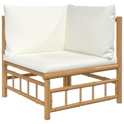 Salon de jardin 4 pcs avec coussins blanc crème bambou 569861569861