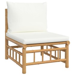 Salon de jardin 4 pcs avec coussins blanc crème bambou 569861569861