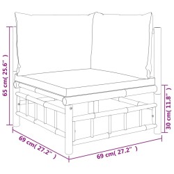 Salon de jardin 4 pcs avec coussins blanc crème bambou 569861569861