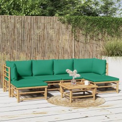 Salon de jardin 7 pcs avec coussins vert bambou 569862569862