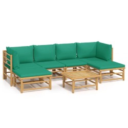 Salon de jardin 7 pcs avec coussins vert bambou 569862569862