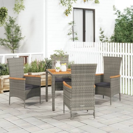 Ensemble à manger de jardin 5 pcs coussins gris résine tressée 569863569863