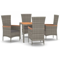 Ensemble à manger de jardin 5 pcs coussins gris résine tressée 569863569863