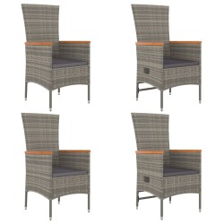 Ensemble à manger de jardin 5 pcs coussins gris résine tressée 569863569863