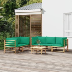 Salon de jardin 6 pcs avec coussins vert bambou 569865569865