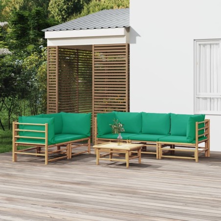 Salon de jardin 6 pcs avec coussins vert bambou 569865569865
