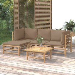 Salon de jardin 5 pcs avec coussins taupe bambou 569866569866