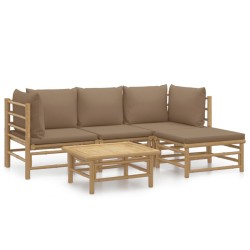 Salon de jardin 5 pcs avec coussins taupe bambou 569866569866