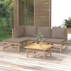Salon de jardin 5 pcs avec coussins taupe bambou 569867569867