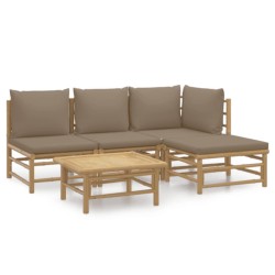 Salon de jardin 5 pcs avec coussins taupe bambou 569867569867