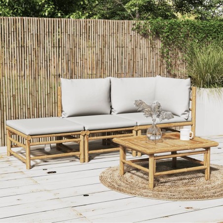 Salon de jardin 3 pcs avec coussins gris clair bambou 569868569868
