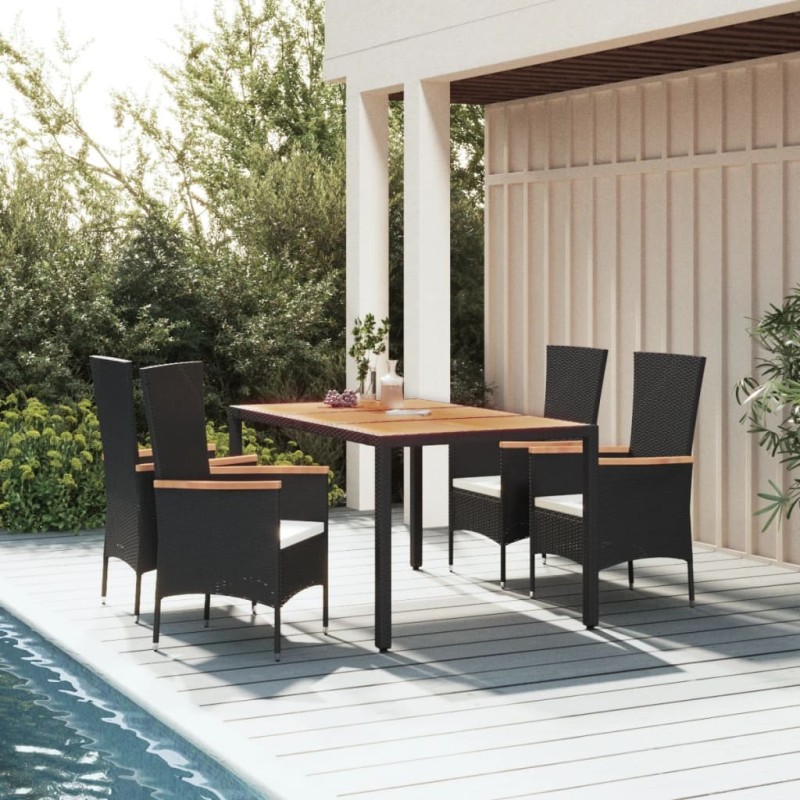Ensemble à manger de jardin coussins 5pcs Noir Résine tressée 569872569872