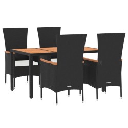 Ensemble à manger de jardin coussins 5pcs Noir Résine tressée 569872569872