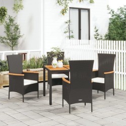 Ensemble à manger de jardin coussins 5pcs Noir Résine tressée 569873569873
