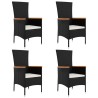 Ensemble à manger de jardin coussins 5pcs Noir Résine tressée 569873569873