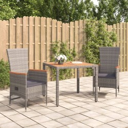 Ensemble à manger de jardin 3 pcs coussins gris résine tressée 569874569874