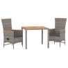 Ensemble à manger de jardin 3 pcs coussins gris résine tressée 569874569874