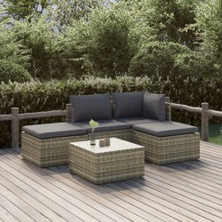 Salon de jardin 5 pcs avec coussins Gris Résine tressée 569875569875