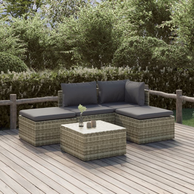 Salon de jardin 5 pcs avec coussins Gris Résine tressée 569875569875