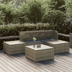 Salon de jardin 5 pcs avec coussins Gris Résine tressée 569875569875