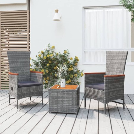 Ensemble de salon de jardin 3 pcs gris poly rotin et acacia 569879569879