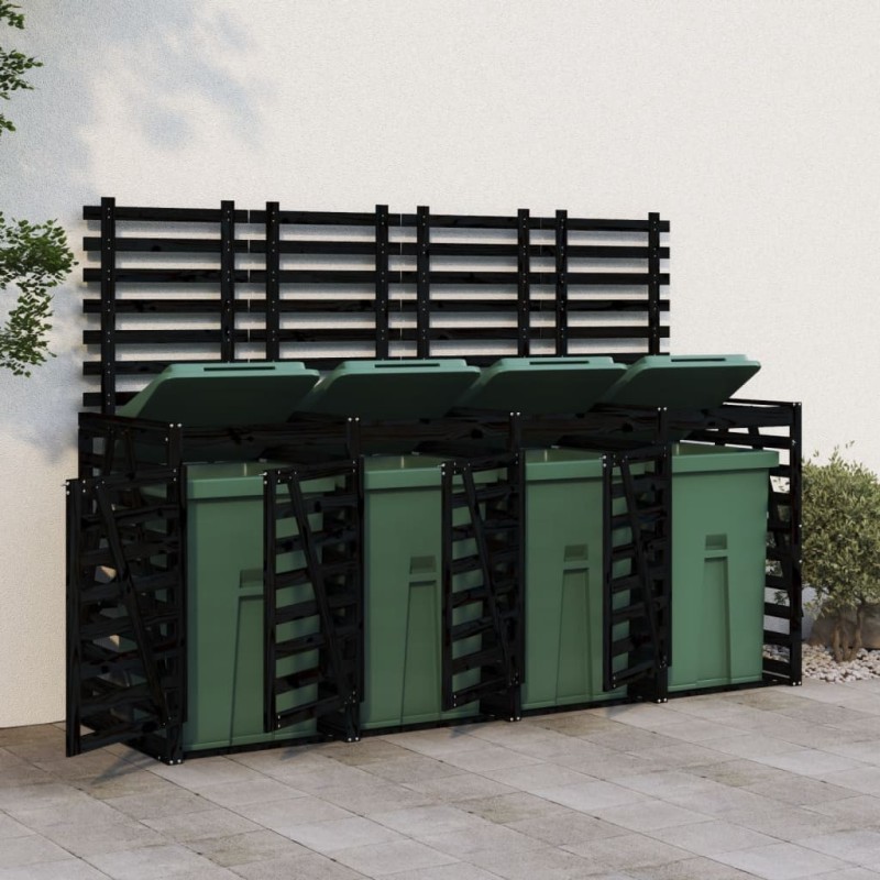 Abri pour poubelle quadruple sur roulettes noir bois de pin 569881569881
