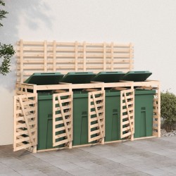 Abri de poubelles quadruple sur roulettes bois massif pin 569882569882