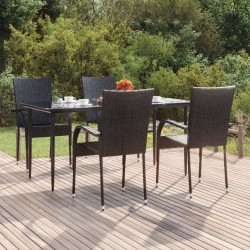 Ensemble à manger de jardin 5 pcs Noir Résine tressée 569884569884
