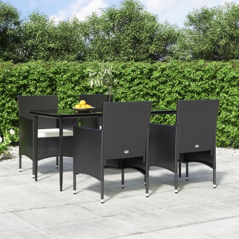Ensemble à manger de jardin avec coussins 5 pcs Noir 569895569895