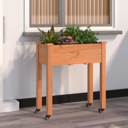Jardinière sur roues avec doublure brun 71x37x80 cm bois sapin 569896569896