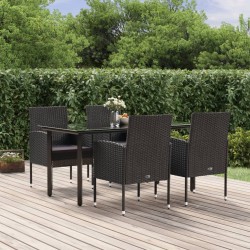 Ensemble à manger de jardin coussins 5pcs Noir Résine tressée 569900569900