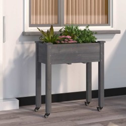 Jardinière sur roues avec doublure gris 71x37x80 cm bois sapin 569904569904