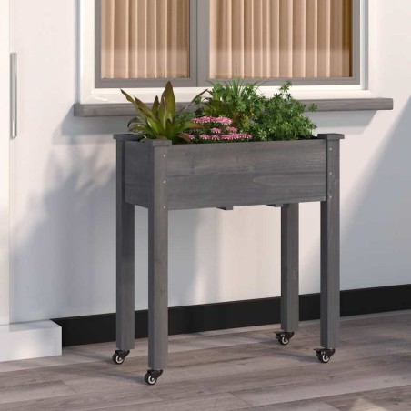 Jardinière sur roues avec doublure gris 71x37x80 cm bois sapin 569904569904