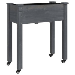 Jardinière sur roues avec doublure gris 71x37x80 cm bois sapin 569904569904