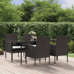Ensemble à manger de jardin coussins 5pcs Noir Résine tressée 569913569913