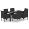 Ensemble à manger de jardin coussins 7pcs Noir Résine tressée 569914569914