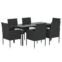 Ensemble à manger de jardin coussins 7pcs Noir Résine tressée 569914569914